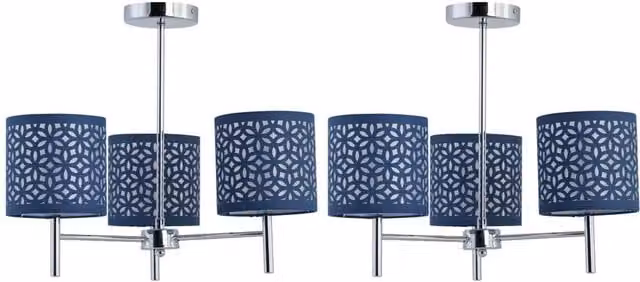 First Choice Lighting Brea Set of 2 Chrome Ceiling Light Fittings with Navy Blue Cut Out Shades