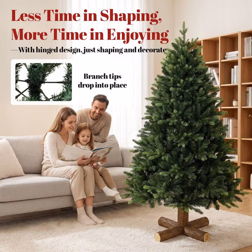HOMCOM 5ft Green Artificial Christmas Tree with Solid Fir Wood Stand – 5