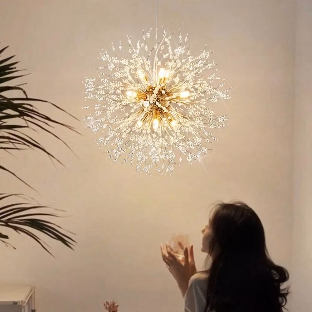 EONLION Gold Dandelion Chandelier LED Crystal Firework Pendant Light – 4