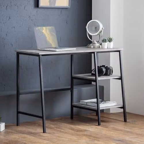 Julian Bowen Staten Industrial Writing Desk in Grey and Black Concrete Effect – 1