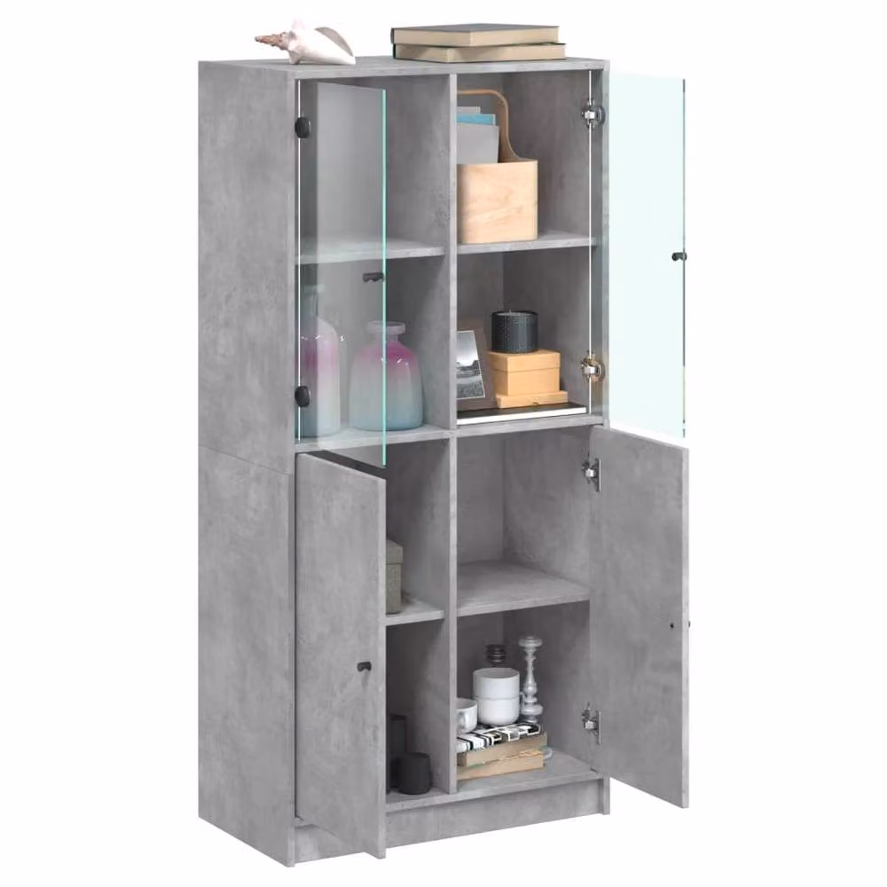 Berkfield Home Modern Highboard with Glass Doors in Grey and Black, W/D/H: 68 x 37 x 142 cm – 2