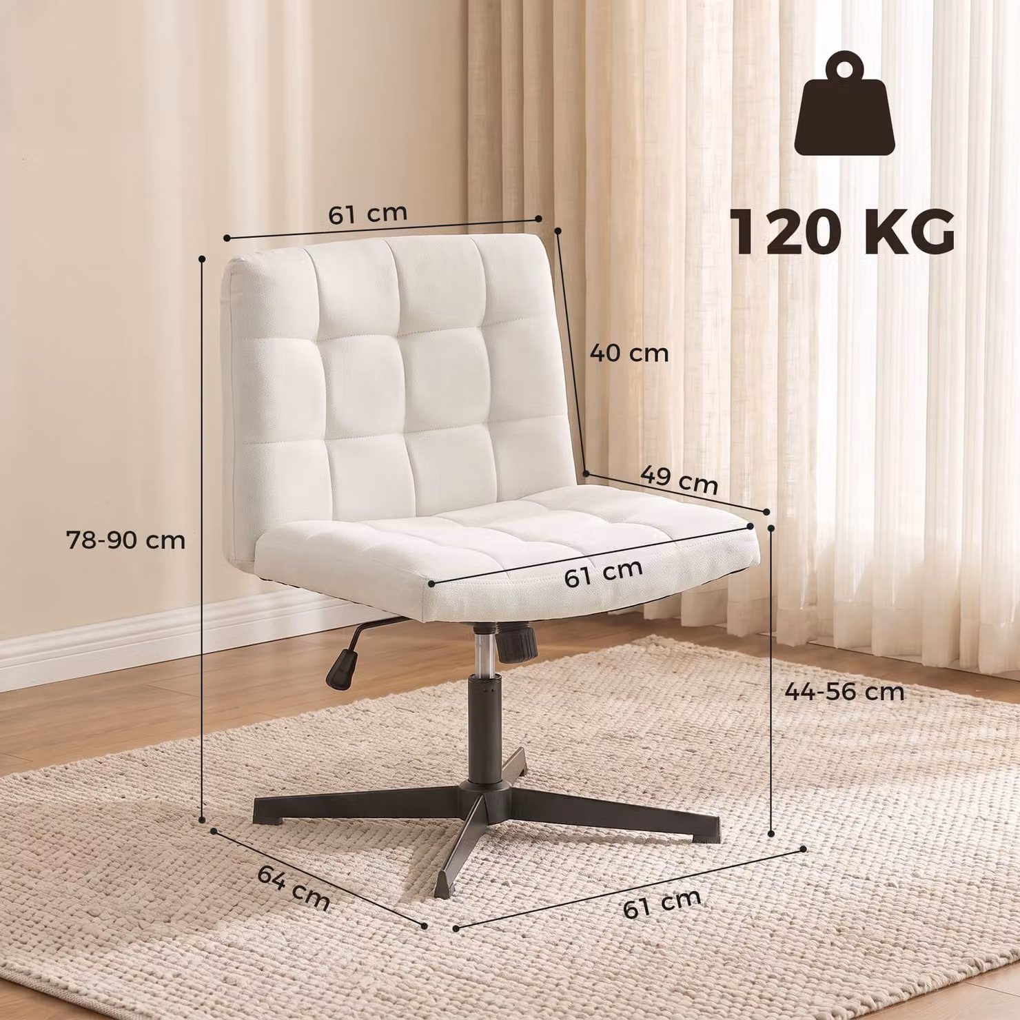 HOMCOM Armless Linen Office Chair in Beige with Rocking Function and Wide Seat – 2