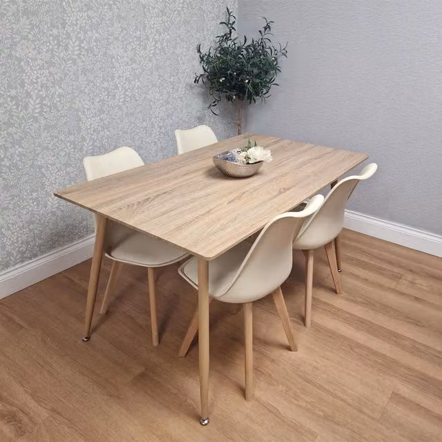 Kosy Koala 4 Seater Dining Set with Rectangular Beech Wood Effect Table and 4 Cream Chairs
