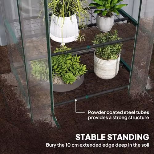 Outsunny 5 Tier Mini Greenhouse with Transparent PVC Cover and Steel Frame, Green, W/D/H: 49 x 49 x 193 cm – 4