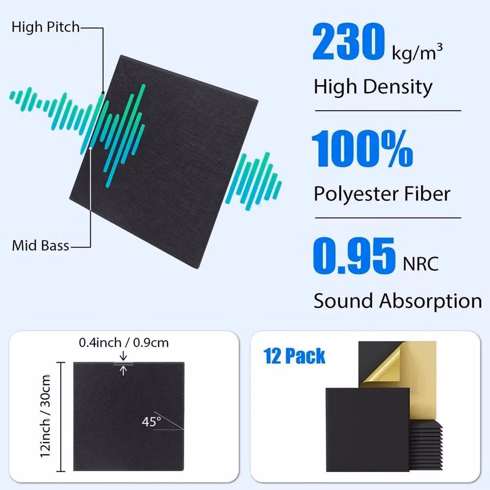 NESTLUNE 12-Pack Self Adhesive Acoustic Wall Panel Tiles in Black – 4