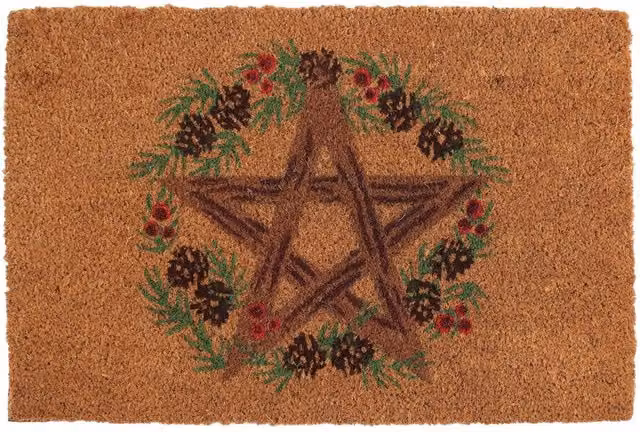 Something Different Winter Solstice Pentagram Coir Door Mat, Brown/Green/Red, W: 60.0 cm, D: 40.0 cm, H: 1.0 cm