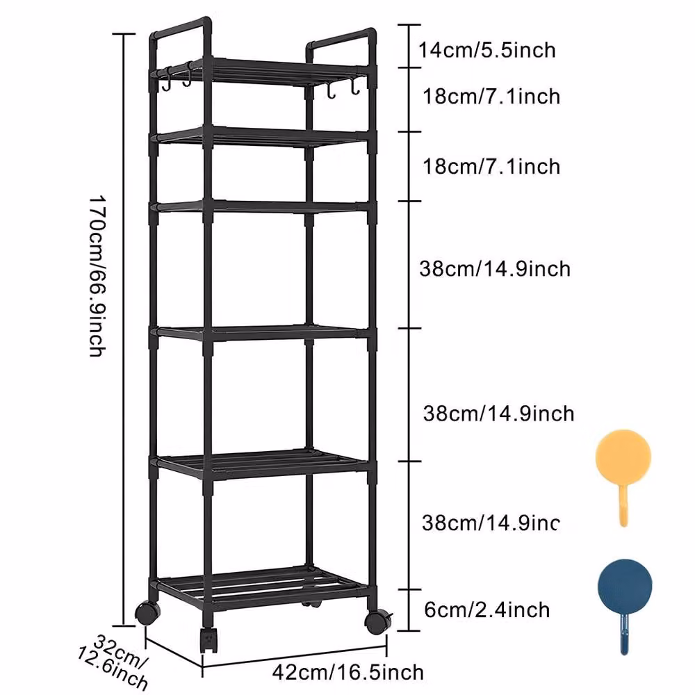 SPETLEK 6-Tier Rolling Storage Rack in Matt Black, W/D/H: 32 x 32 x 170 cm – 2