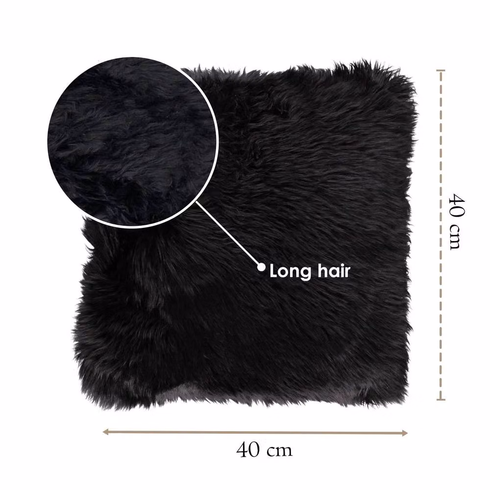 Infinity Leather Black Genuine Sheepskin Wool Cushion, W/D/H: 40 x 40 x 40 cm – 3