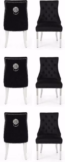 Home Luxe Interior Set of 6 Majestic Hudson Black Leather Lion Knocker Dining Chairs – 1