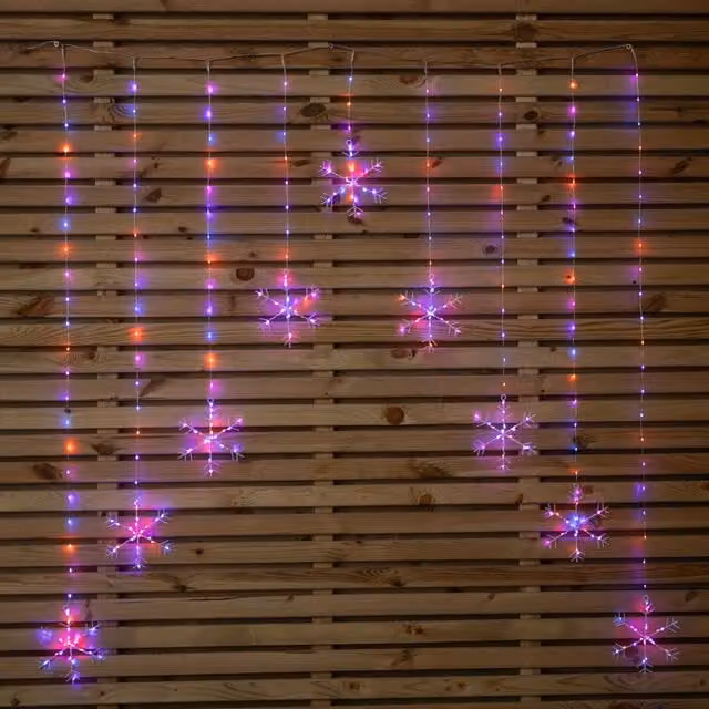 Samuel Alexander Multicolour Snowflake Pin Wire Christmas Curtain Lights with 339 Rainbow LEDs, W x H: 120 x 120 cm – 1