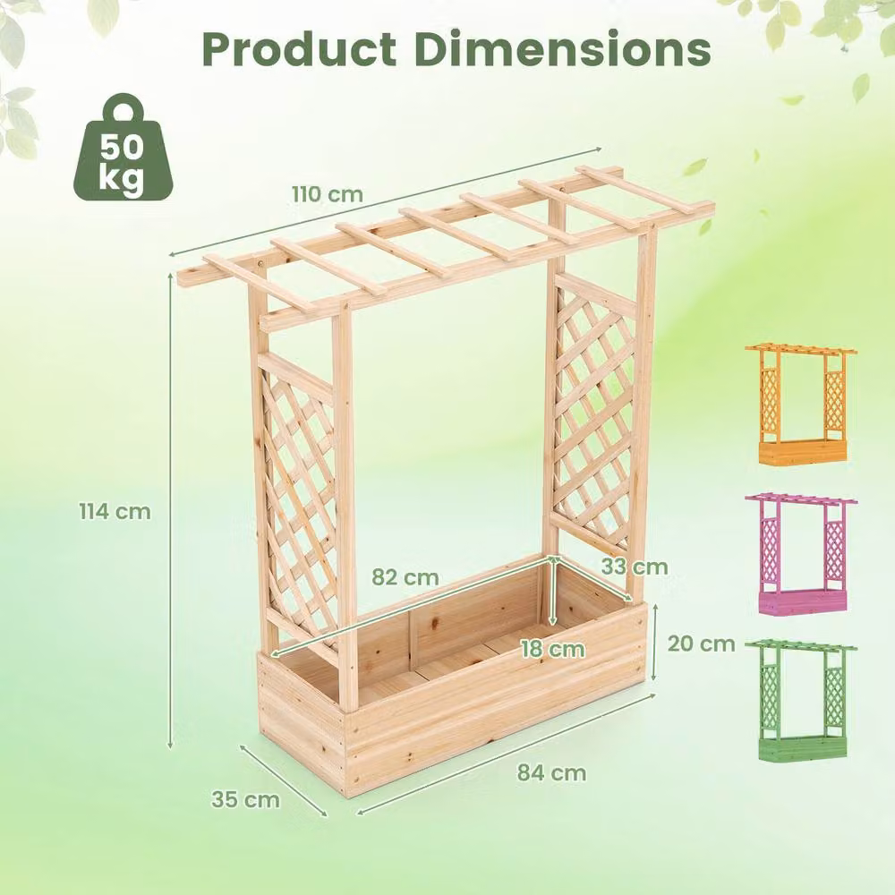 Costway Natural Wooden Raised Garden Bed with Side Trellis and Hanging Roof, Height: 114 cm – 2