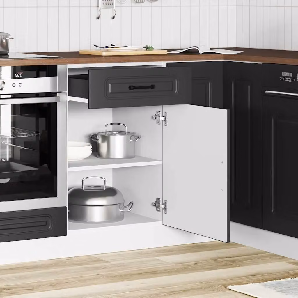 Berkfield Home Kalmar Black Matt MDF Freestanding Kitchen Base Unit with Hinged Doors and Internal Shelves – 2