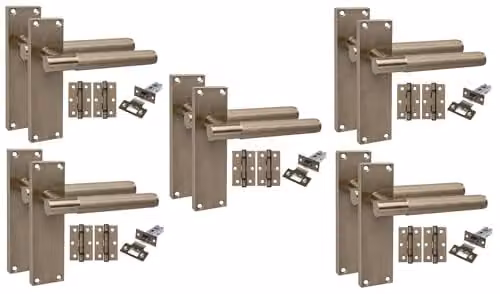 Golden Grace 5-Pack Victorian Latch Door Handle Set in Antique Brass Metal