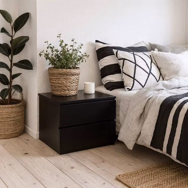 Wyld Haus Rome Matt Black Wall Mounted Bedside Table with 2 Drawers – 1