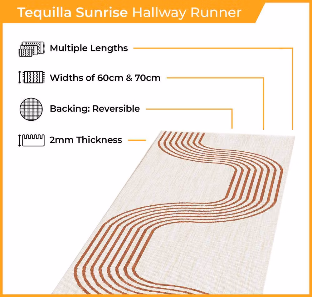 runrug Reversible Indoor/Outdoor Carpet Runner Rug in Tequila Sunrise Terracotta, W: 70 cm, L: 180 cm – 2