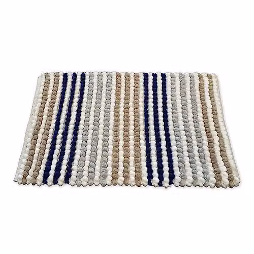 Allure Bath Fashions Striped Chunky Bobble Bath Mat in Blue and Grey, W: 80 cm, D: 50 cm, H: 2 cm