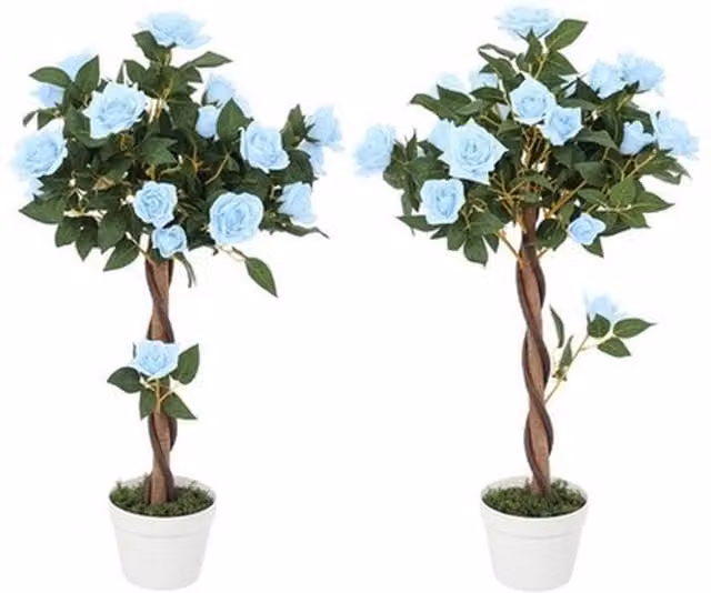 NESTLUNE Set of 2 Blue Artificial Rose Trees