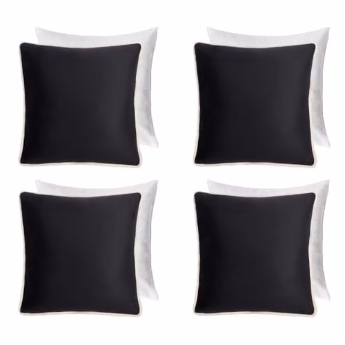 Brentfords OHS Matte Velvet Piped Edge Filled Cushions with Covers, 4 Pack, Black, W/D/H: 45 x 45 x 45 cm