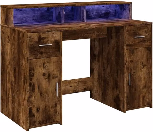 Berkfield Home Soft Gaming Desk with LED Lights in Smoked Oak Brown, W/D/H: 120 x 55 x 91 cm – 1