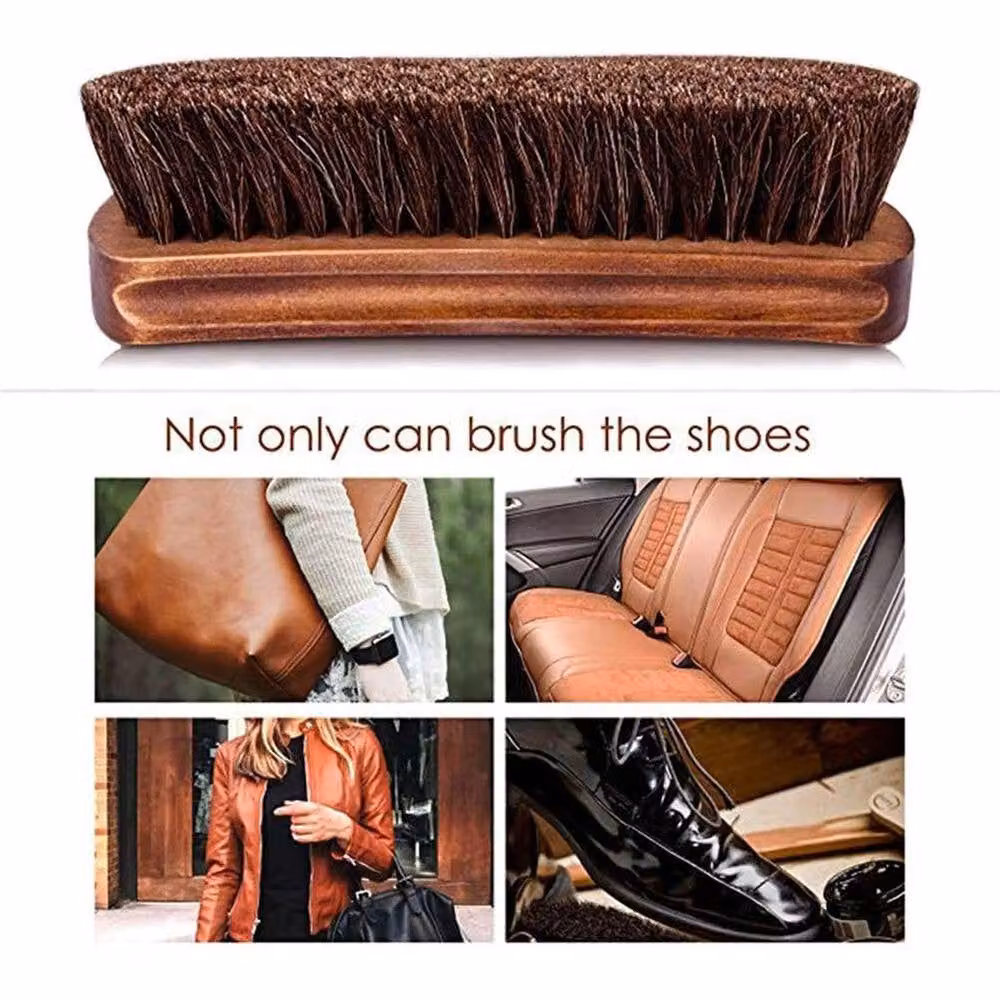 NESTLUNE 4-Piece Horsehair Shoe Shine Brush Set with Microfibre in Brown – 5