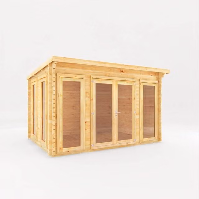 Mercia 4 x 3 m Studio Pent Log Cabin in Natural, W: 403.6 cm, D: 333.4 cm, H: 249.4 cm