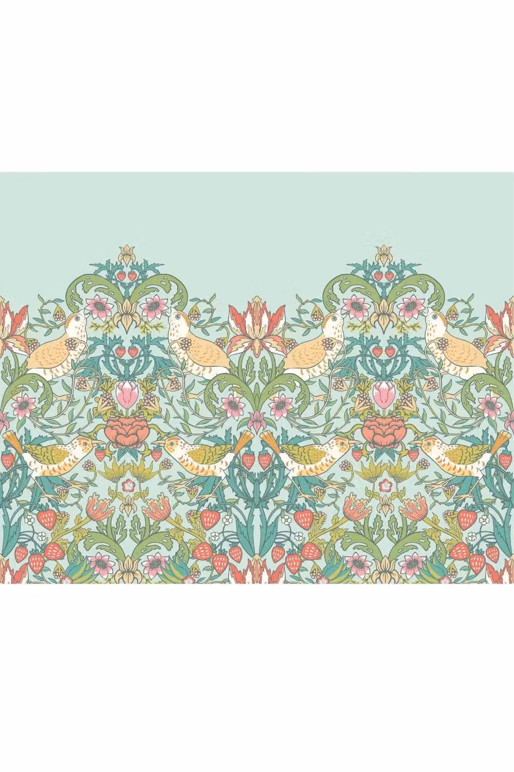 Origin Murals Birds, Fruit and Foliage Art Nouveau Wall Mural in Green and Multicolour, W: 350 cm, H: 280 cm – 2