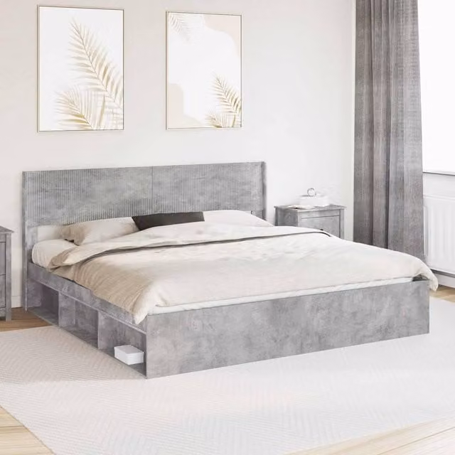 Berkfield Home Modern Upholstered Bed Frame with Headboard and Side Storage Compartments in Grey, W/D/H: 180 x 200 cm