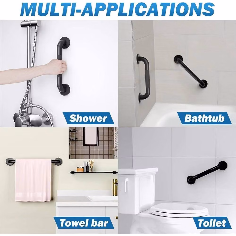PAWNORA Anti Slip Wall Mounted Shower and Toilet Hand Rail, Black – 4