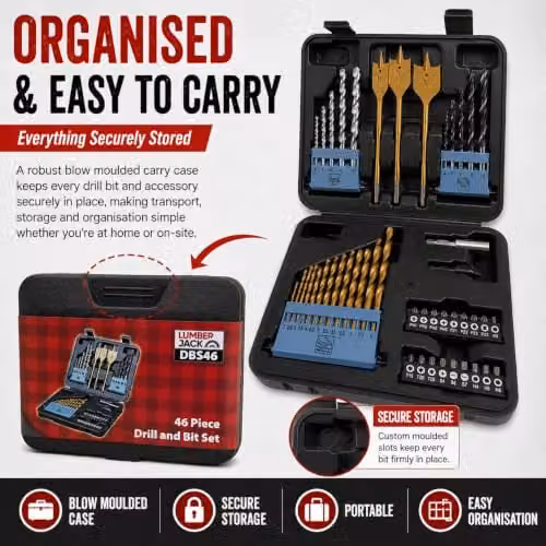 Lumberjack 46 Piece HSS Drill and Screwdriver Bit Set in Black and Multicolour – 7