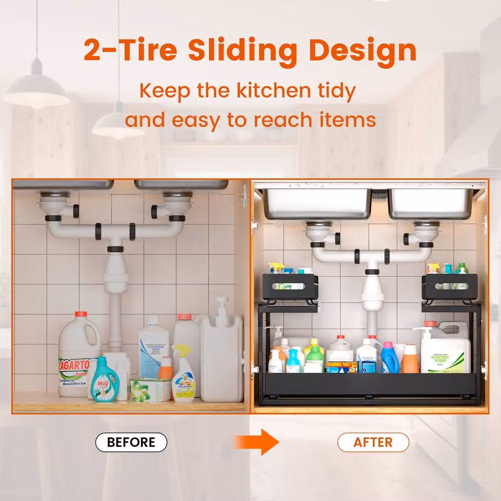 Blylund Black 2-Tier Under Sink Organiser with Slide-Out Drawers – 2