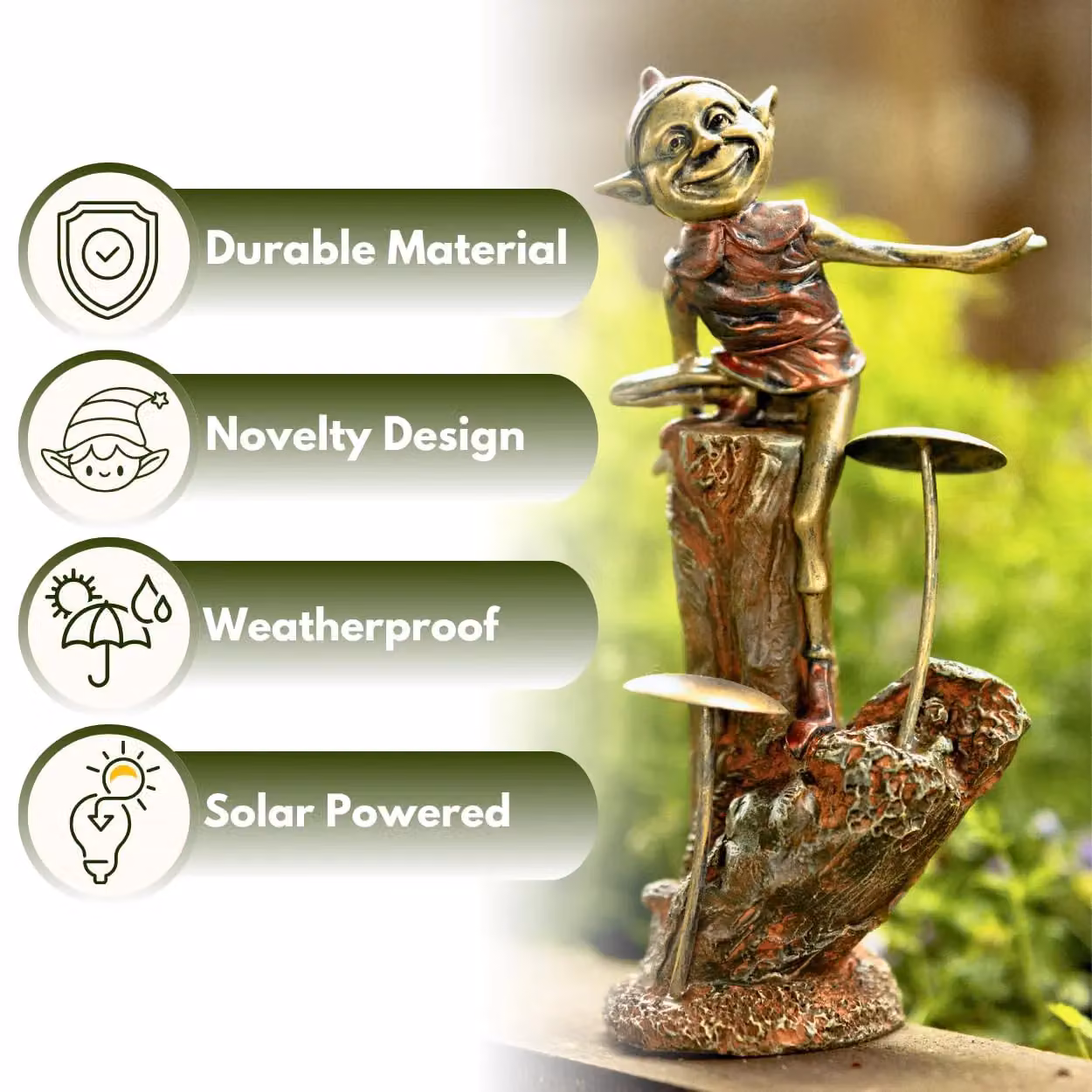 Marco Paul Bronze and Multicolour Resin Elf on Mushroom Garden Ornament, Height: 20 cm – 3