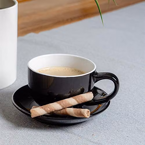 Argon Tableware Black Stoneware Cappuccino Cup and Saucer Set, 250ml – 2