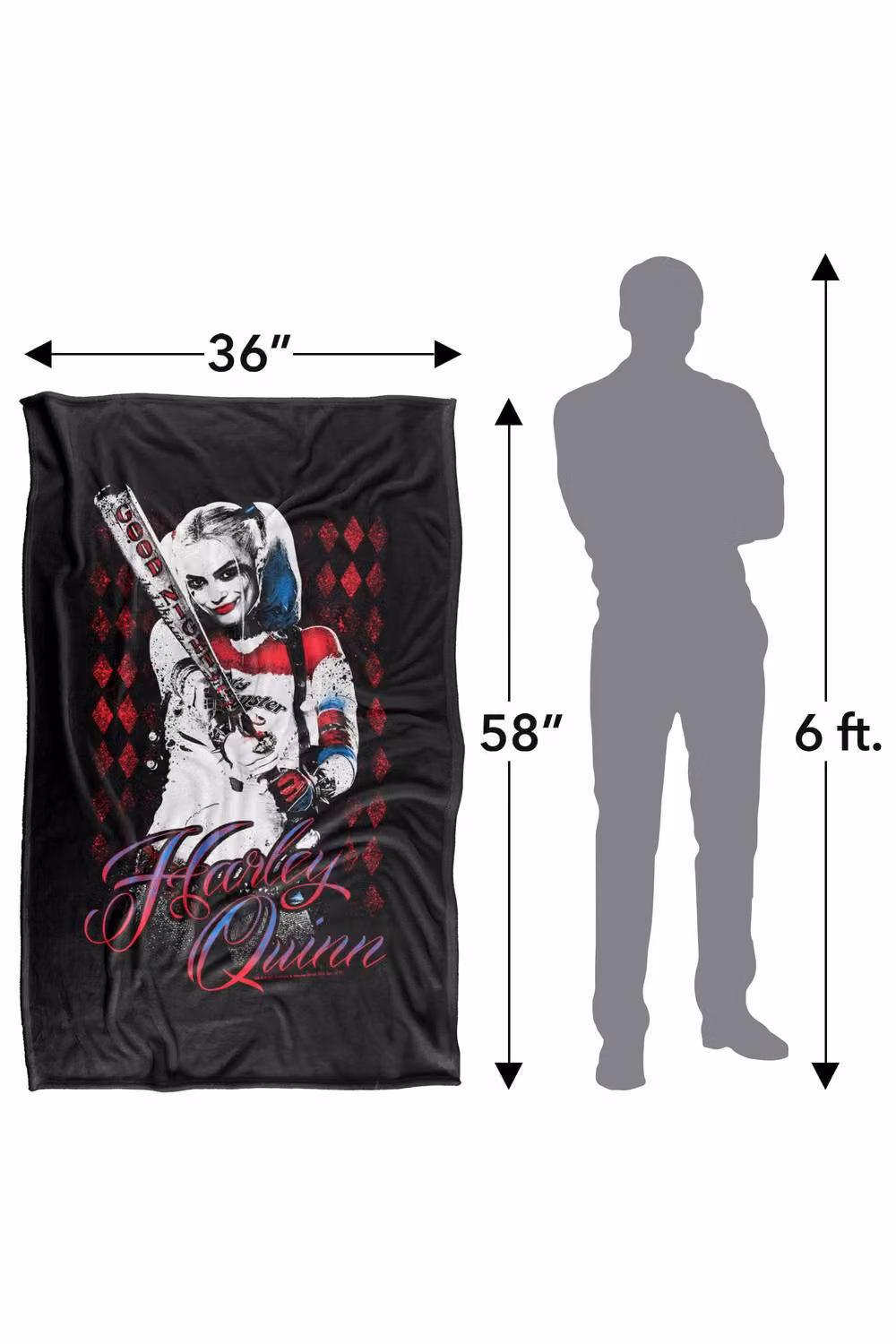Warner Bros. Suicide Squad Harley Bat Super Soft Silky Touch Throw Blanket, Extra Large, Multicolour and Black – 3