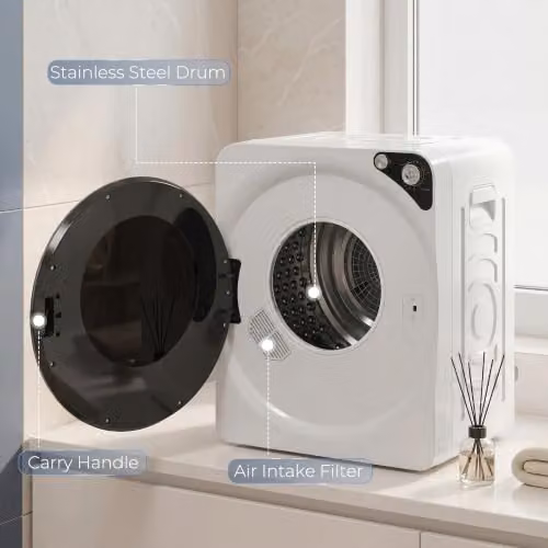 HOMCOM Vented Tumble Dryer in White, 3kg Dry Capacity, Front Loader – 6