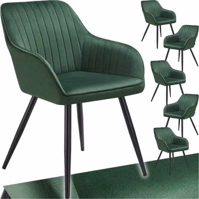 Tectake Marilyn Dining Chair in Green Velvet with Silver Metal Legs