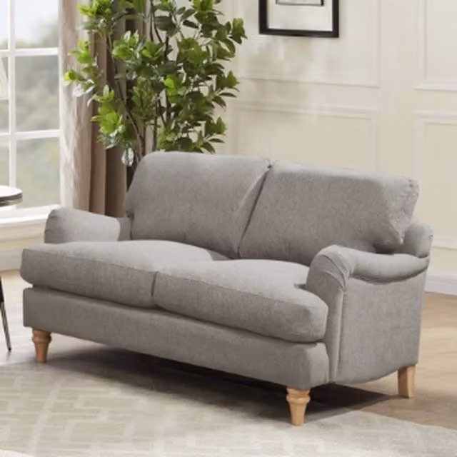 Victoria 2 Seater Luxury Linen Sofa in Beige and Grey with Feather Filling