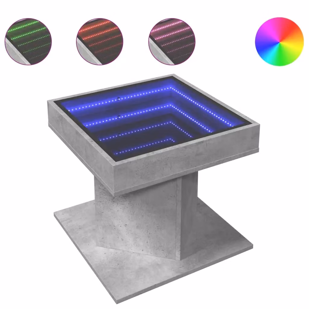 Berkfield Home Modern Square Coffee Table with LED in Concrete Grey, W/D/H: 50 x 50 x 45 cm – 2