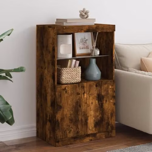 vidaXL Modern Sideboard with Integrated LED Lights in Smoked Oak, W: 60.5 cm, D: 37 cm, H: 100 cm – 2