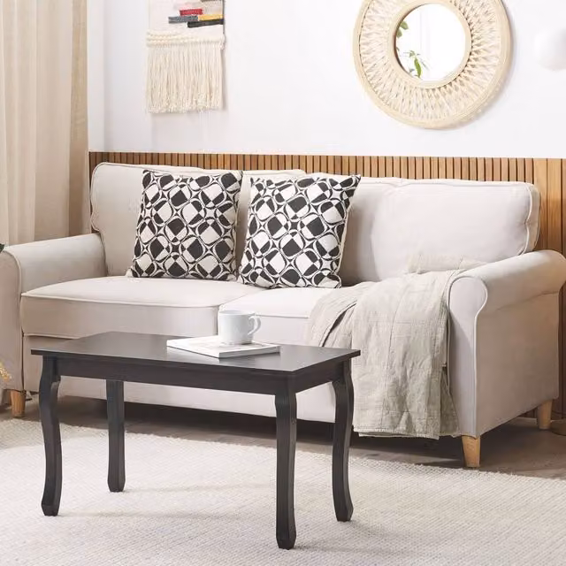 Wyld and Coco Maison Chic Rectangular Coffee Table with Black MDF Top and Pine Cabriole Legs, W: 80 cm, D: 40 cm, H: 46 cm