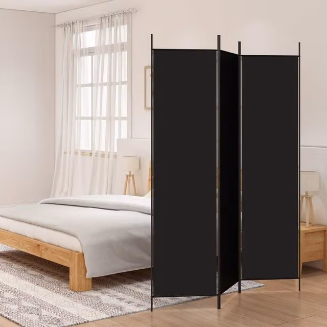 Berkfield Home 3-Panel Black Fabric Room Divider W: 150 cm, H: 200 cm