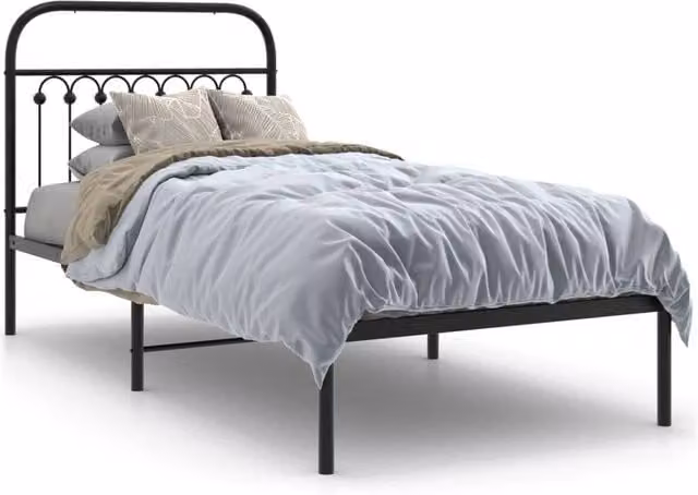 Berkfield Home Metal Bed Frame with Headboard in Black, W/D/H: 90 x 200 cm
