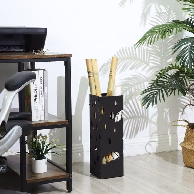 SONGMICS Metal Umbrella Stand with Removable Tray, Black