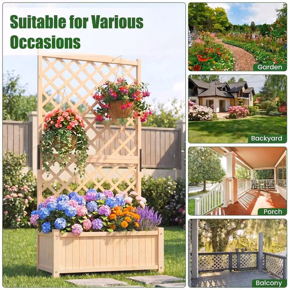 SPETLEK Wooden Freestanding Raised Garden Bed and Privacy Screen in Brown and Sand, W/D/H: 180 x 90 x 41 cm – 4