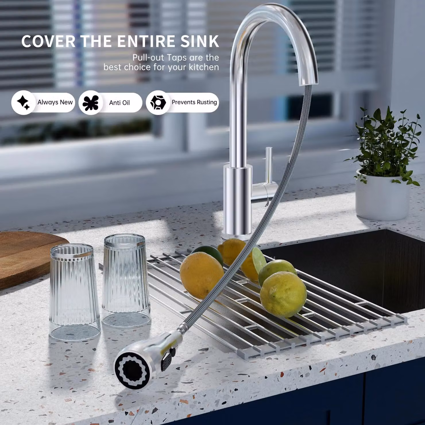Appaso Single Lever Kitchen Sink Mixer Tap with Pull Out Sprayer in Gold and Silver – 4
