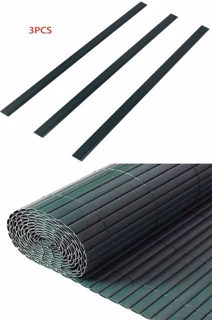 Living and Home 3 Piece Green PVC Garden Fence Privacy Screen Panel Slat Strips with Connectors – 1