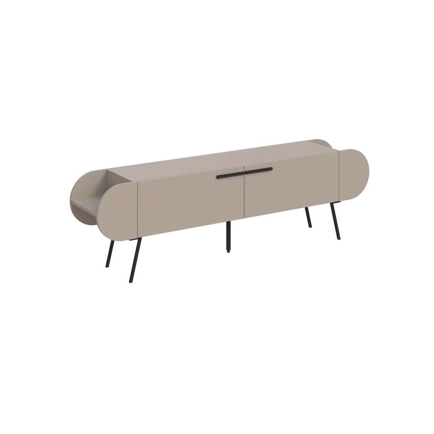 FWStyle Capsule 2 Door TV Stand in Sandstone Beige with Black Metal Legs – 3