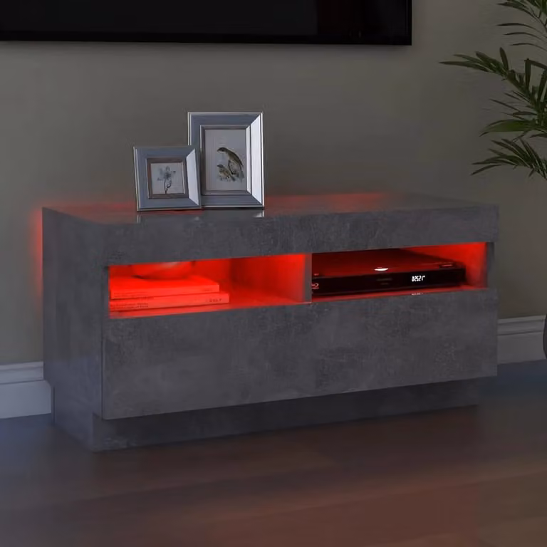 Berkfield Home Modern TV Cabinet with Integrated LED Lighting in Concrete Grey, W/D/H: 80 x 35 x 40 cm