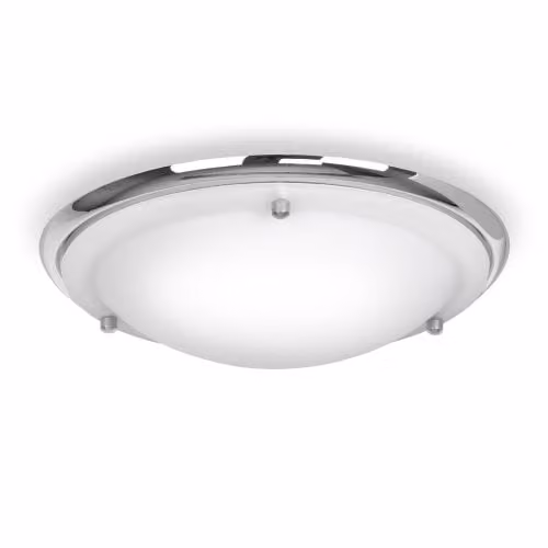 ValueLights Modern Chrome and Glass Round Flush Ceiling Light with Cool White LED Bulb, IP44 Rated for Bathroom and Kitchen Use