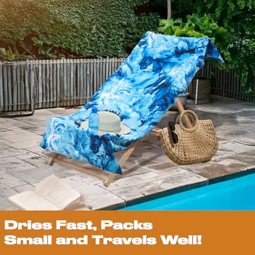 OHS Quick-Dry Microfibre Marble Print Beach Towel in Petrol Blue, W/H: 71 x 152 cm – 2