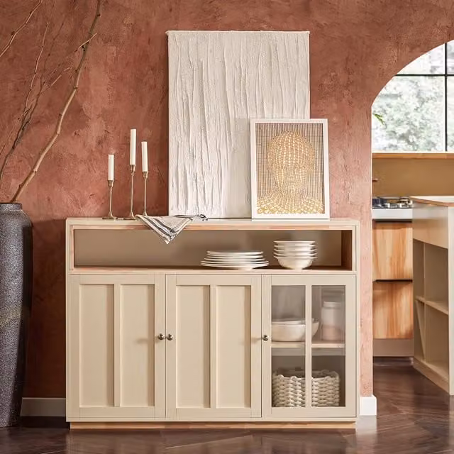 SoBuy Modern Beige Sideboard with 3 Glass Doors